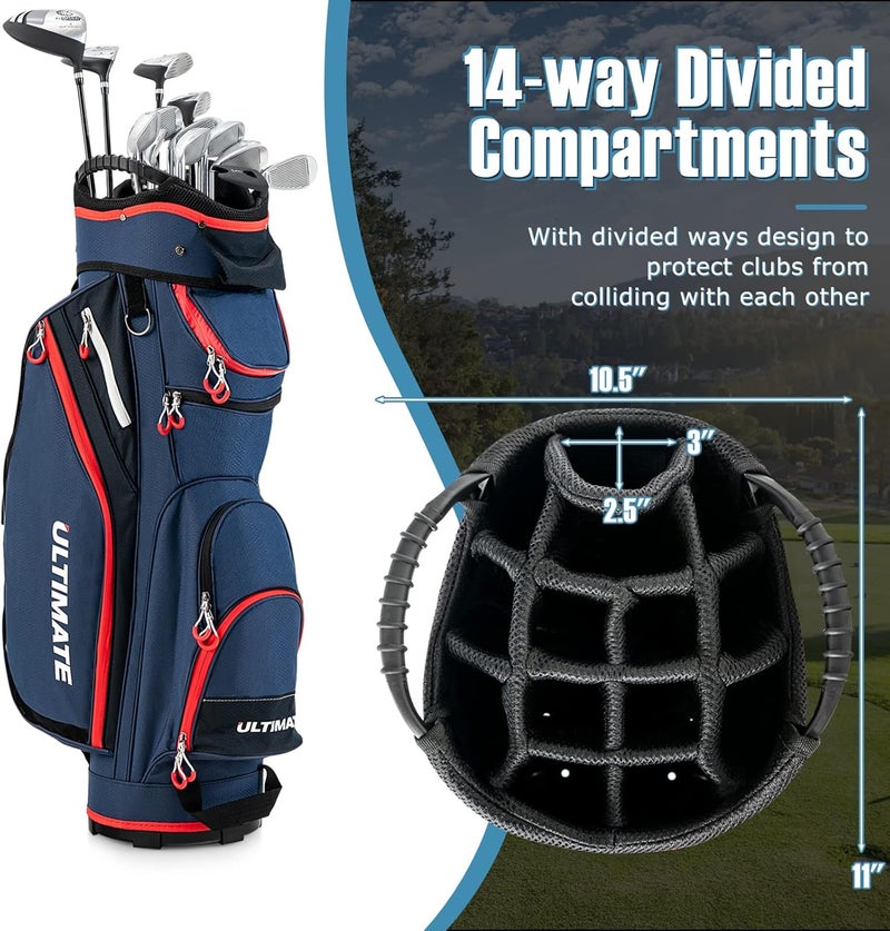 GYMAX Golf Bag, 14 Way Divider Golf Cart Bag with Rain Hood & Cooler Bag, Waterproof Golf Club Bag for Men & Women, Portable Lightweight Golf Bag - Image 2